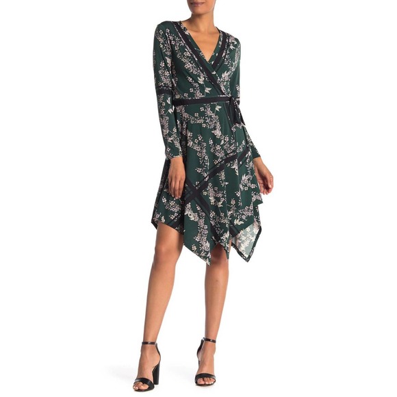 Floral Wrap Dress in Green - Picture 1 of 7